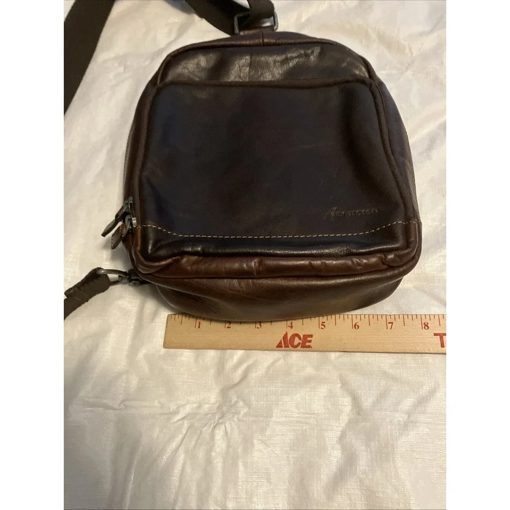 Jack Georges Brown Leather Backpack Zip Closure Adjustable Strap Lined Pockets